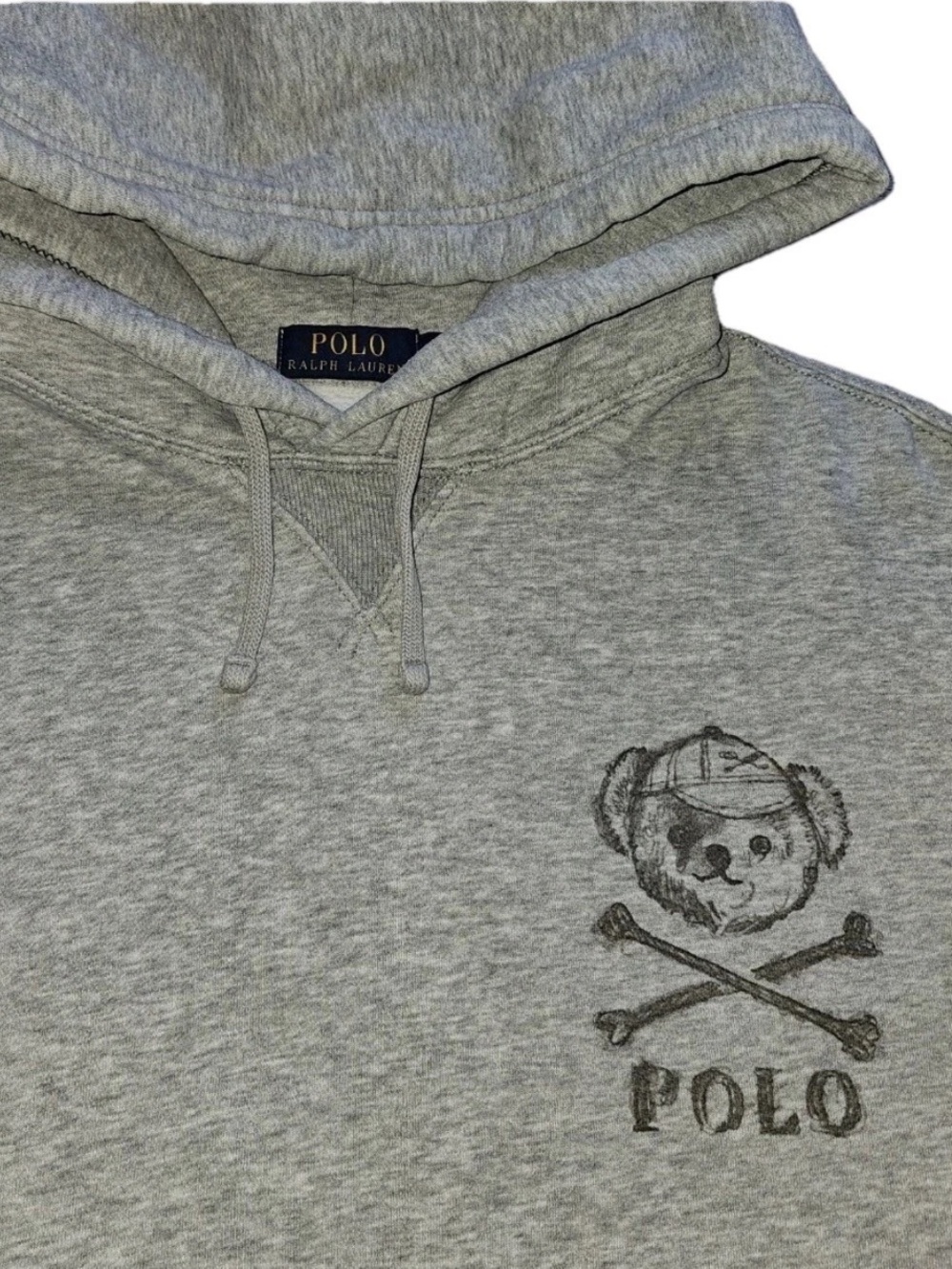 Ralph Lauren Polo Bear Rowing Hoodie Gray Skull Crossbones Bleeker Large RARE!